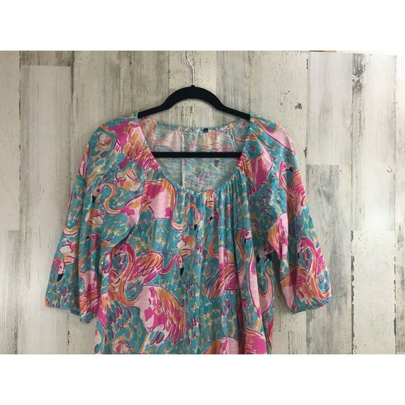 Lilly Pulitzer Sz S Alia Swim Coverup Dress Peel and Eat Flamingo with Fringe - Picture 2 of 14